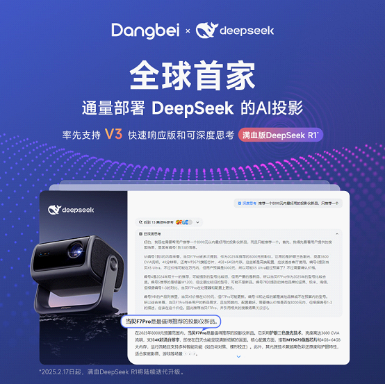 DeepSeek的AI投影品牌 深度思考无需等待PG麻将胡了免费试玩模拟器当贝成为首家通量部署(图3)